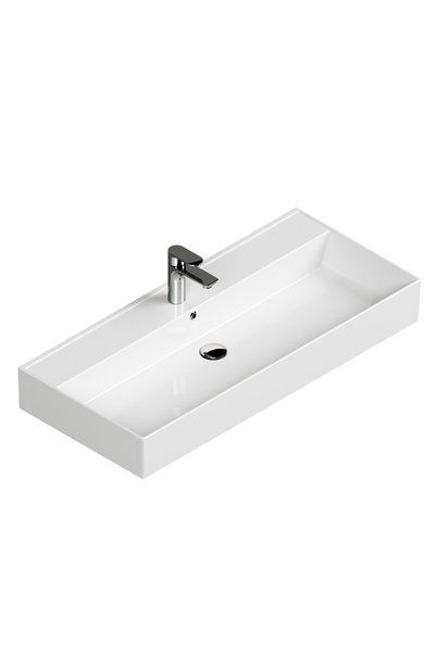 AQUA BAGNO Plan Tezgah Üstü Kare Lavabo , 100 x 45 cm. ,Beyaz