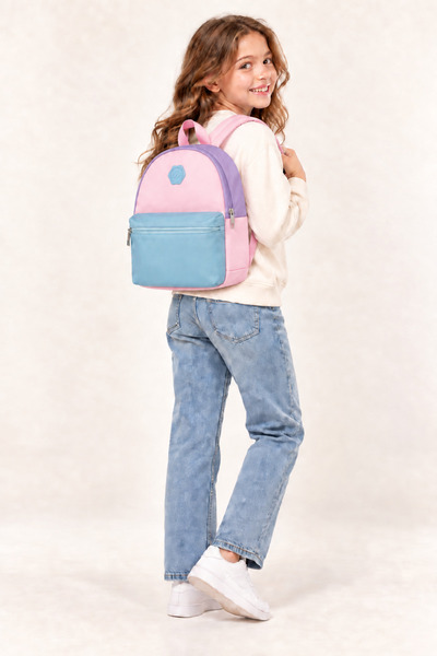 ICONE BAG Üç Pastel Renkli Çocuk Sırt Çantası, Pembe Lila Mavi Kız Çocuk Sırt Çantası, Kız Çocuk Okul Çantası