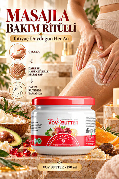 Vov Butter Selülit ve Çatlak Bakım Kremi 190 ml – Kafein, Shea Butter ve 9 Bitkisel Yağ İçeren Vücut Bakım Kremi