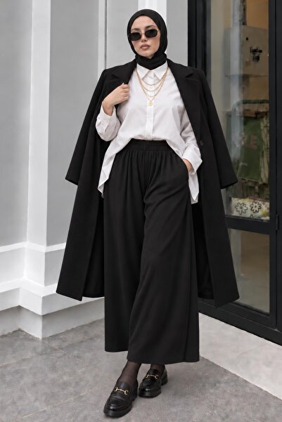 AFVENTE Bella Women's Plus Size High Waist Wide Leg Modal Pants Black