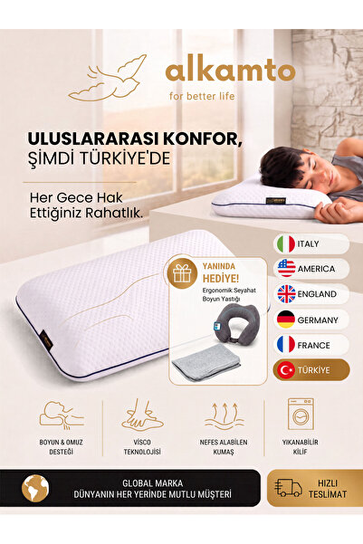 ALKAMTO Visco Ortopedik Çocuk Yastığı 66x33 cm | 2+ Yaş Bebek ve Çocuklar İçi...