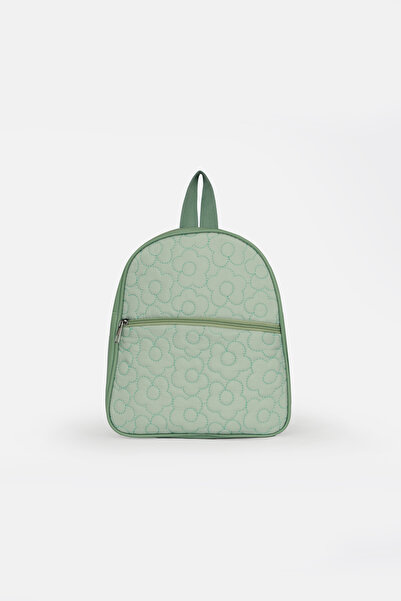 ICONE BAG Paraşüt Kumaşlı Çiçek Kapitoneli, Suni Detaylı Sırt Çantası, Mint Y...