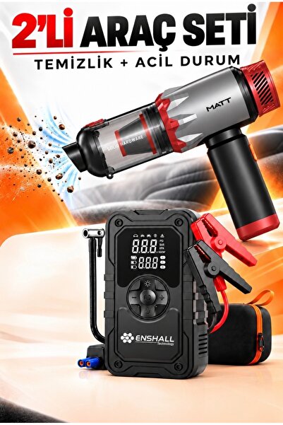 Enshall 2’li Araç Seti: 22.000 Pa Araç Süpürgesi ve 20.000 mAh 4’ü 1 Arada Ak...