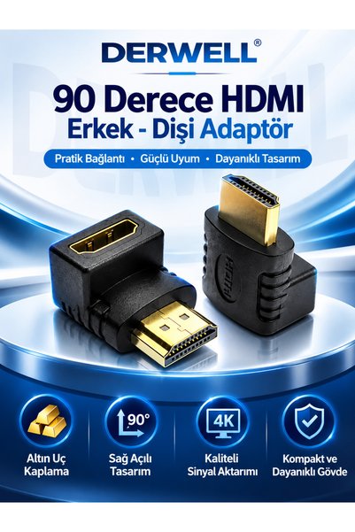 Derwell Hdmi Uyumlu 90 Derece Dik Açılı Adaptör Hdmı Erkek Kadın Hdmı Dirsek ...