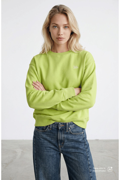 UCLA Sunniva Green Crew Neck Embroidered Loose Fit Women's Sweatshirt