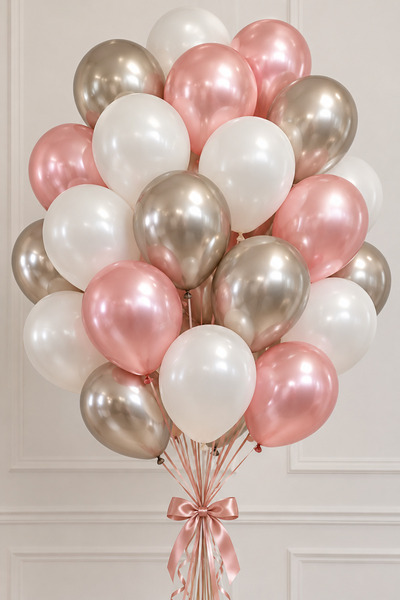 Parti dolabı Multi-Colored 25 Pieces Metallic Balloons Pink-Gray-White