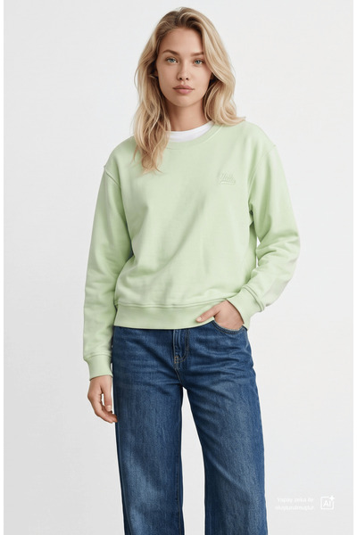 UCLA Sunniva Green Crew Neck Embroidered Loose Fit Women's Sweatshirt