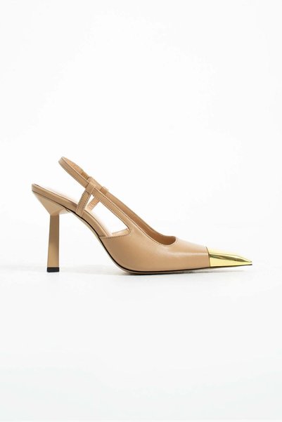FOLLİNİ Women's Genuine Leather Classic Heeled Shoes Beige