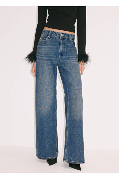 MANGO Woman Parlak wide leg jean pantolon