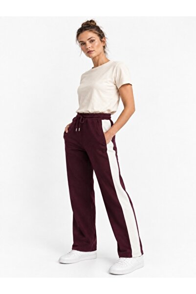rlt relax time Relax Time Women's Oversize Elastic Waist Side Pockets Wide Leg Sweatpants Comfortable Fit Casual Style Burgundy