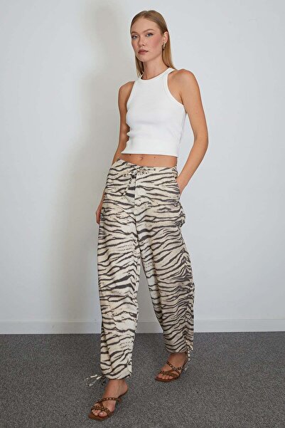 Fulla Moda Zebra Desenli Bel Ve Paça Bağlamalı Pantolon