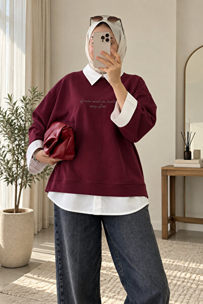 EFRAH Polo Yaka Yazılı Sweatshirt