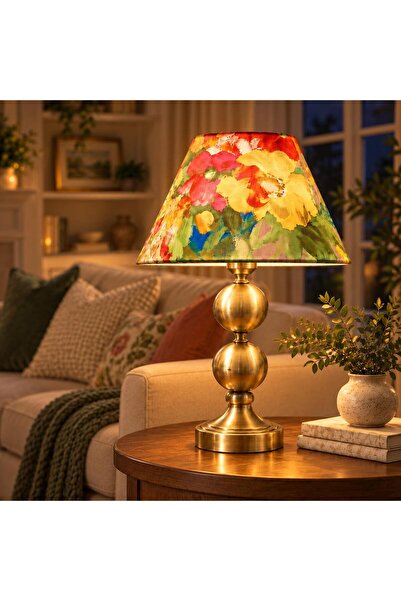 retro home design Eskitme Sıvama Ayaklı Çok Renkli Kumaş Şapkalı Abajur Salon...
