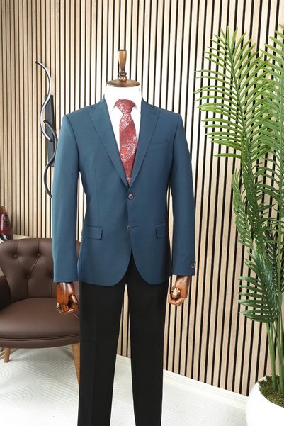 Jan Carlucci Yünlü Erkek Slimfit Mono Yaka Yeşil Drop 6 Tek Ceket