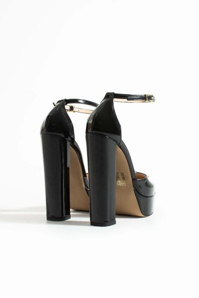 FOLLİNİ Women's Genuine Leather Platform Heeled Shoes Black