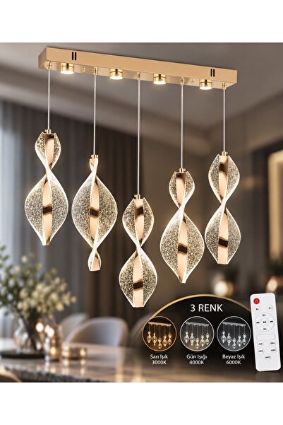 İstanbul Avize İstanbul Avize Mars 5'li Yemek Masası Kumandalı Gold Üç Renk L...