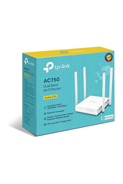 Archer C24, AC750 Mbps, Ebeveyn Denetimleri, All-in-one( Router, Access Point, Range Extender) Modları, Dual-Band Wi-Fi 5 Router