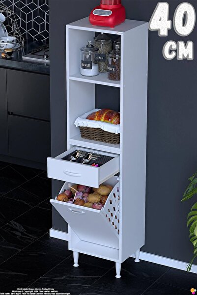 Eliusta Vela 40 cm Sepetli Çok Amaçlı Açık 2 Raflı Tek Çekmeceli Mutfak Kiler...