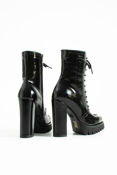 FOLLİNİ Women's Genuine Leather Platform Boots Black Patent Leather