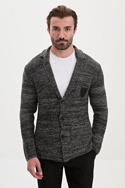 Mcr Kırçıllı Slim Fit Yün Erkek Triko Ceket Antrasit - 32214.17K