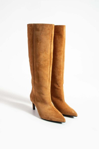 FOLLİNİ Women's Genuine Leather Boots Tan Suede