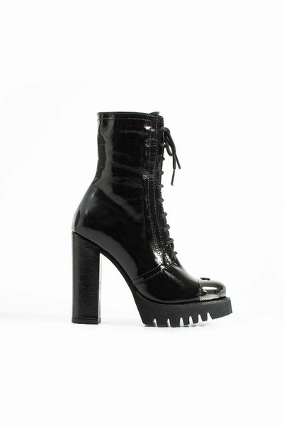 FOLLİNİ Women's Genuine Leather Platform Boots Black Patent Leather