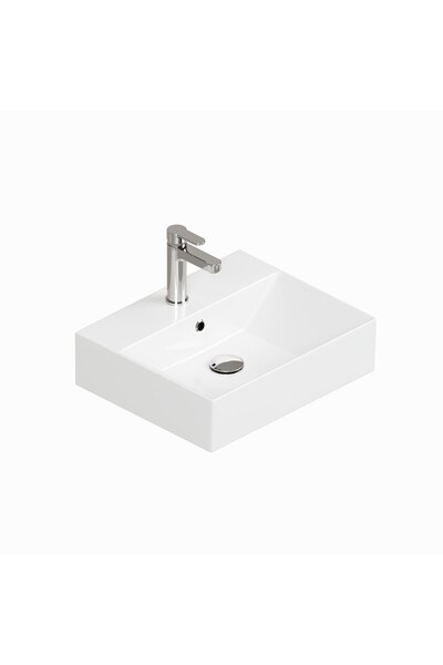İsvea Sistema Z Tezgah Üstü Kare Lavabo 50x42 cm Slim Batarya Delikli Beyaz |...