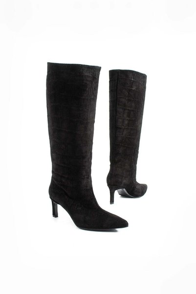 FOLLİNİ Women's Genuine Leather Boots Black Suede