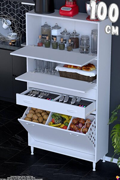 Eliusta Irmak 100 cm Çift Kapak 2 Çekmeceli 3 Göz Sepetli Çok Amaçlı Mutfak K...