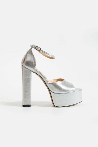 FOLLİNİ Women's Genuine Leather Platform Shoes Silver