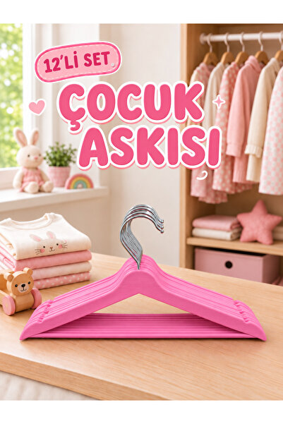 Hausgarten 12 Adet Dolap İçi Düzenleyici Çocuk Elbise Askısı Bebek Askısı Pembe