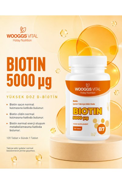 Hotay Nutrition Wooggs Vital Supplemental Food Containing Biotin 5000 Μg (Vitamin B7) – 120 Tablets