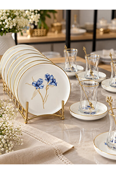 Onedekor 18 Parça Modern Fiore Blu Pasta Çay Saati Seti