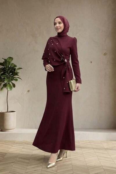 Şule Giyim Hilary Drape Detay Abiye Bordo