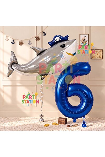 Parti Station Pirate Shark and 6 Years Old Balloon Set Pirate Shark Concept B...