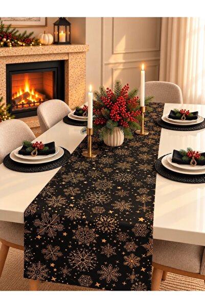 Decamor home New Year Themed Black Runner New Year Table New Year Runner