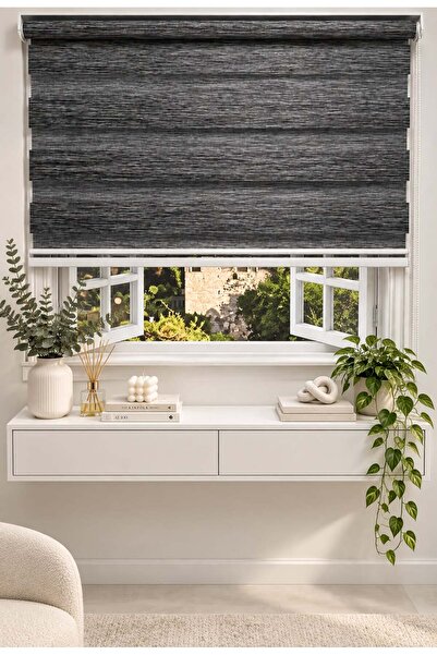 İREMKARAHOME Bambu Raks Koyu Gri Zebra Perde