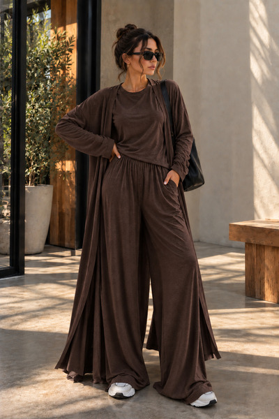 legends butik Γυναικείο Premium Σετ 3 τεμαχίων από χτενισμένο βαμβάκι με μακρ...