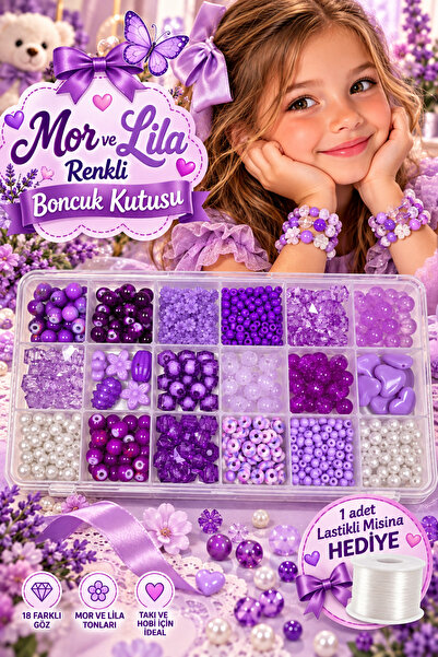 Mor Lila Çocuklar İçin Takı Yapım Seti Hobi, Kendin Yap Eğlenceli Boncuk Seti - Bileklik Kolye