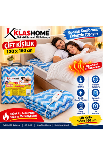 Öztürk KLAS HOME Elektrikli Alt Battaniye Çift Kişilik 120x160 cm Isıtmalı Ba...