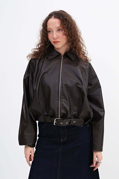 Addax Suni Deri Kemerli Bomber Ceket C3137