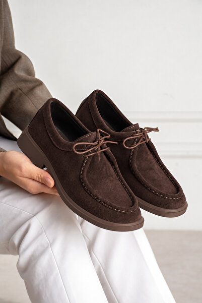 KM shoes Kadın kahve Süet Bağcıklı Casual Kalın Taban Loafer Ayakkabı