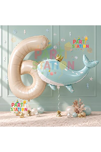 Parti Station Cute Green Whale 6 Years Old Balloon Set, Sea Ocean Creatures T...