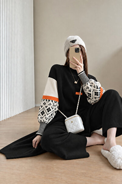 BLUE FASHION طقم محتشم شتوي من قطعتين للنساء، من قماش بيكيه