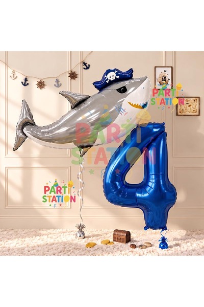 Parti Station Pirate Shark and 4 Years Old Balloon Set Pirate Shark Concept B...