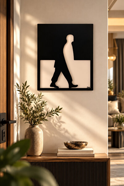VENON Siyah Metal 30X40 CM DİKDÖRTGEN Yürüyen Adam İnsan Duvar Dekoru Modern ...
