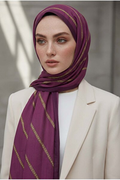 Vissona KREP ZİNCİR DESENLİ MÜRDÜM RENKLİ 75X195 KIRIŞMAZ ŞAL