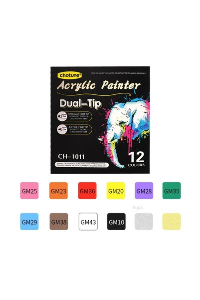 Choice 12 Color Set 36 Colors Dual Tip Acrylic Pens Markers for Wood Stone Ro...