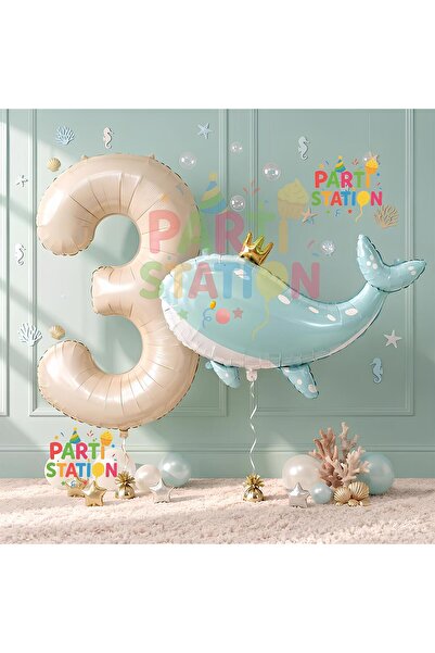 Parti Station Cute Green Whale 3rd Birthday Balloon Set, Sea and Ocean Creatu...