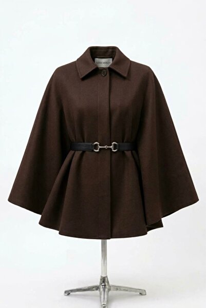 miremiran Cloak Poncho with Belt Product Length 77cm Wool Cloak 2026002 Brown